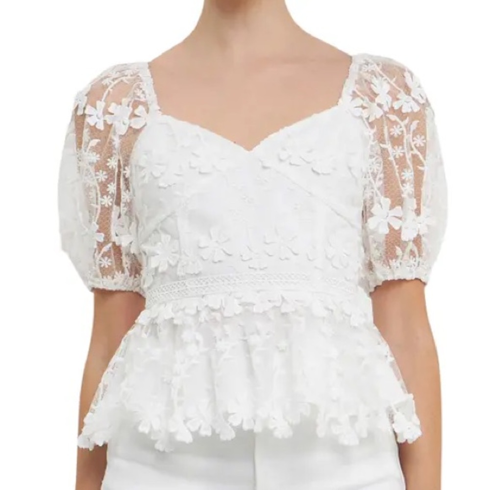 Endless Rose White Lace Floral Blouse NWOT - Picture 2 of 6